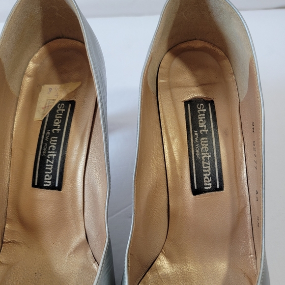 VTG Stuart Weitzman Corniche Mid Silver Pump 8.5 Leather Old Money Office Siren - Picture 5 of 12